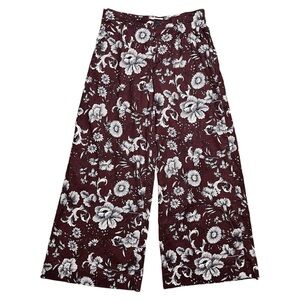 Anthropologie Maroon and White Floral Wide Leg Pants